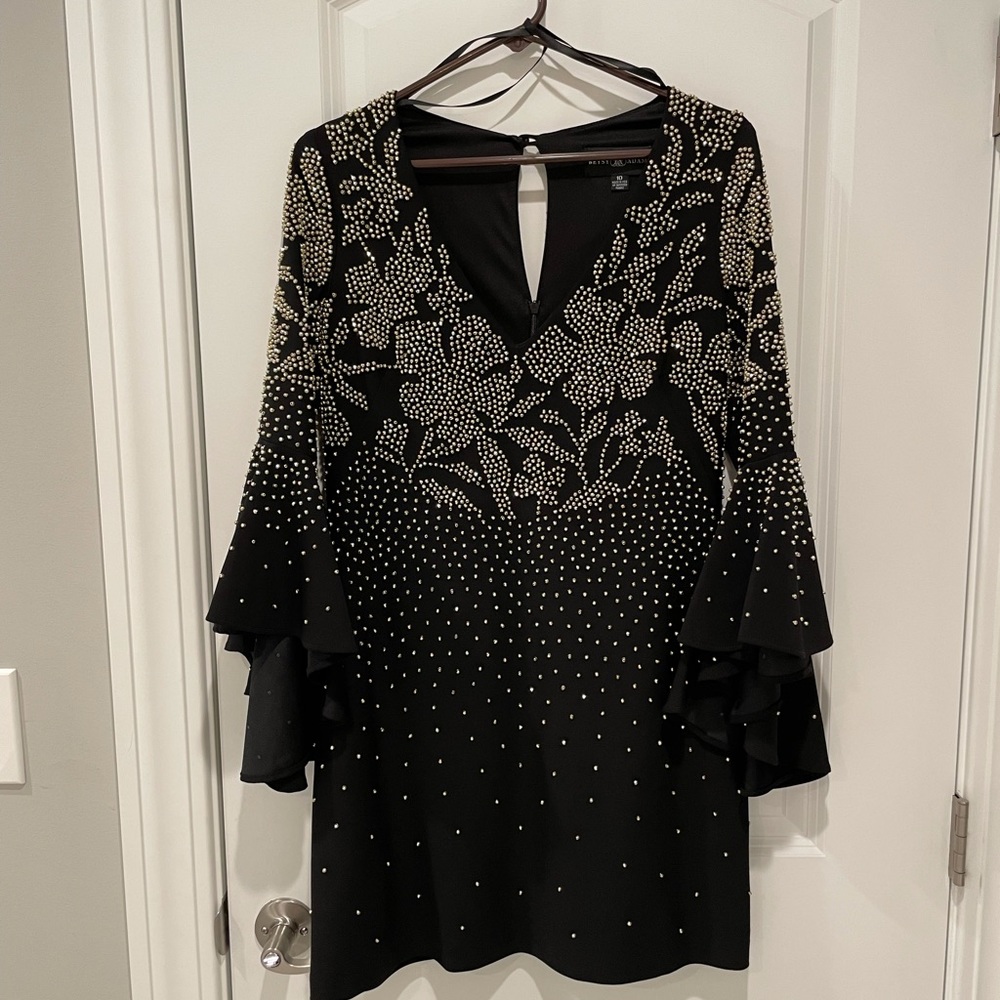 Black and gold mini dress